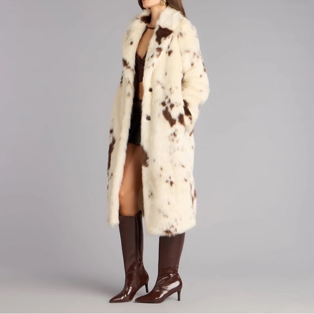 Cow Print Faux Fur Coat